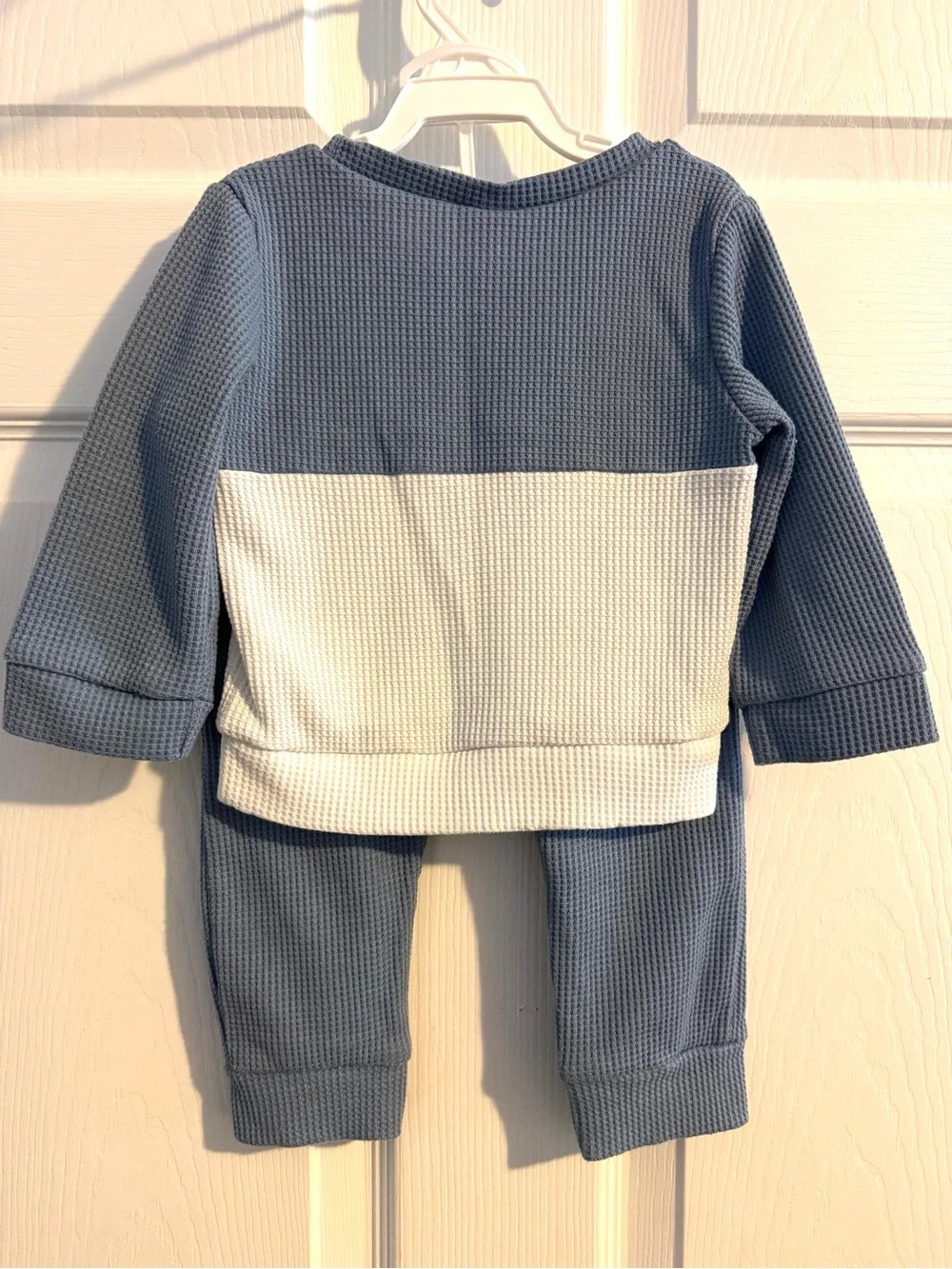 Set of 2 Baby Colorblock Waffle Knit Sweatshirt & Jogger Sets Size 80 (US 6-12m)